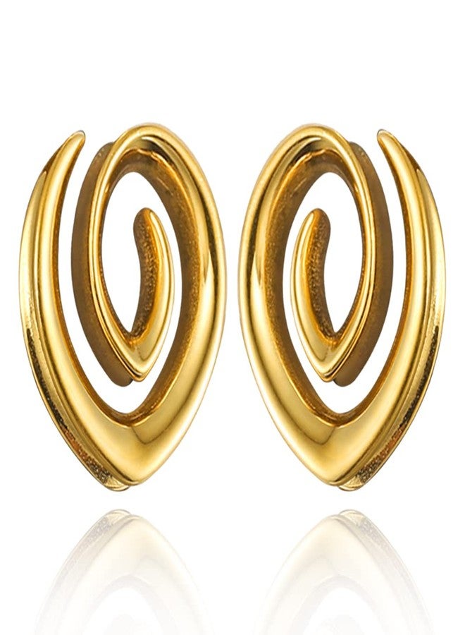 Earblity 2PCS 12mm/1/2 Gold Spiral Saddle Plugs Gauges Tunnels for Stretched Ears, Hypoallergenic 316 Stainless Steel Ear Tunnels Gauges Body Piercing Jewelry for Men Women - Image 1