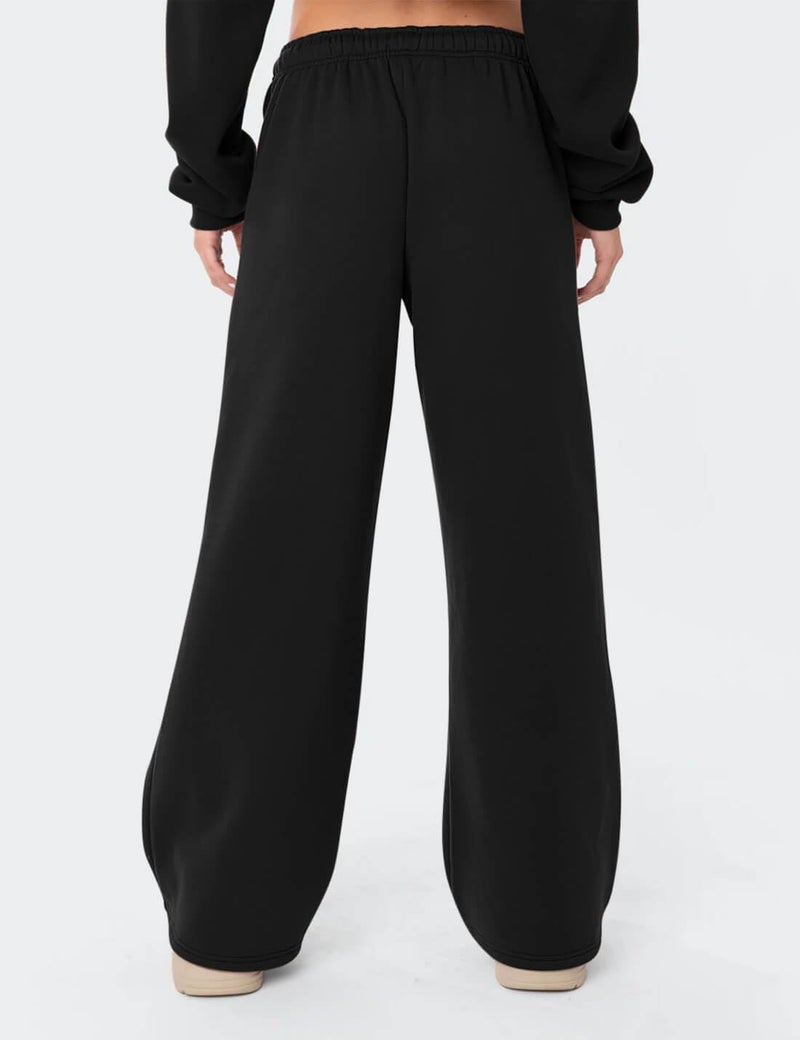 HeSaYep Women's Fleece Lined Sweatpants Wide Leg Baggy High Waisted Sweat Pants Drawstring Lounge Trousers Y2K Straight Leg Sherpa Pants Black M - Image 2
