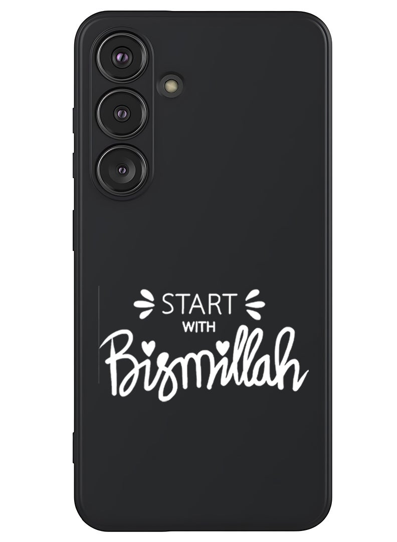 Theodor Protective Slim Fit Case Liquid Silicone Cover with Full Body Protection Anti-Scratch Shockproof Case For Samsung Galaxy S25 Plus (Black) - Start with Bismillah - White - Image 1