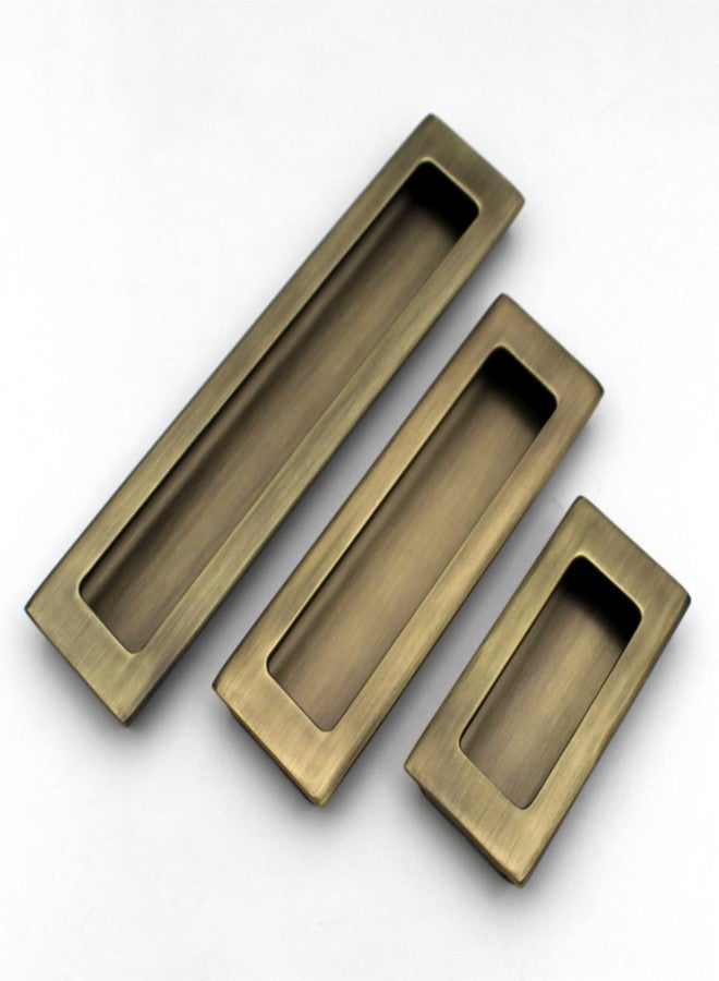 ABVIN Antique Brass Flush Pull Handle, Concealed Recessed Design for Sliding Doors, Cabinets and Drawers, Vintage Style (4.4 inch) - Image 1