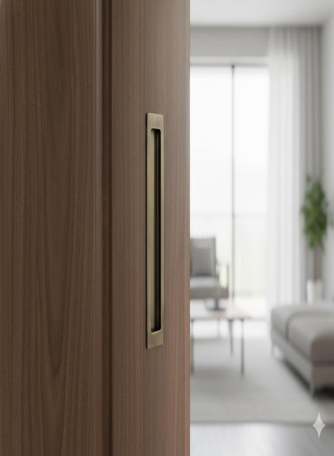 ABVIN Antique Brass Flush Pull Handle, Concealed Recessed Design for Sliding Doors, Cabinets and Drawers, Vintage Style (4.4 inch) - Image 2