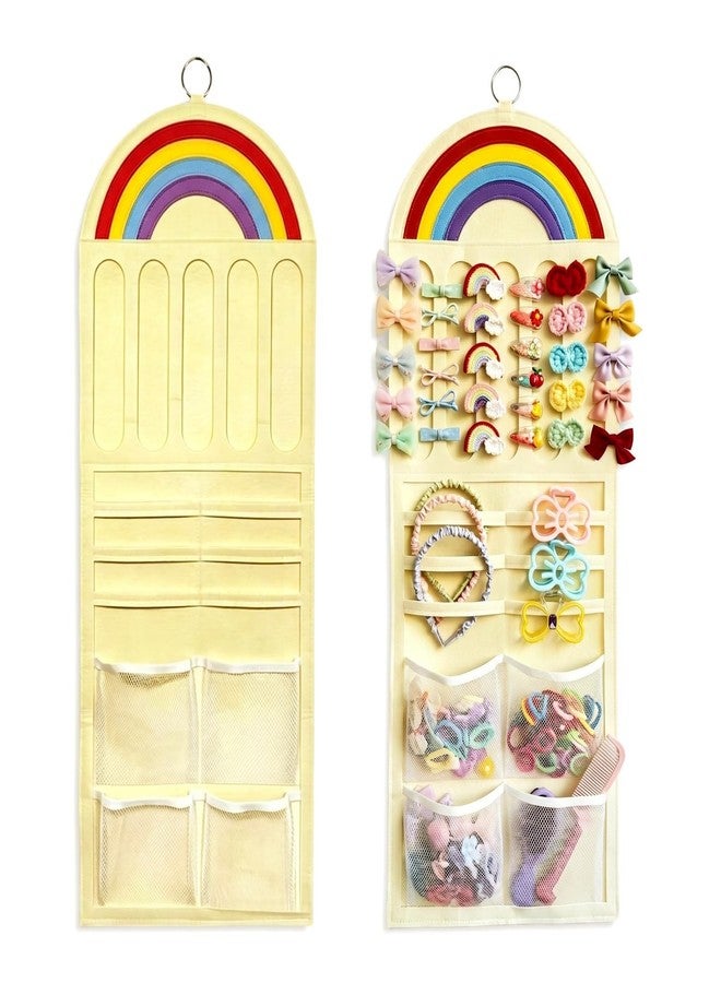 LEHSGY Rainbow Kids Hair Accessory Organizer Wall Hanging, LEHSGY Multi-Compartment Hanging Storage Bag for Hair Clips, Hair Ties, Headbands, Hair Bows,Space Saving Organizer for Girls Bedroom, Nursery - Image 1