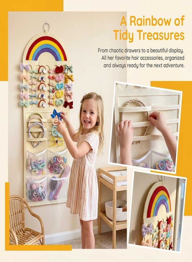 LEHSGY Rainbow Kids Hair Accessory Organizer Wall Hanging, LEHSGY Multi-Compartment Hanging Storage Bag for Hair Clips, Hair Ties, Headbands, Hair Bows,Space Saving Organizer for Girls Bedroom, Nursery - Image 2