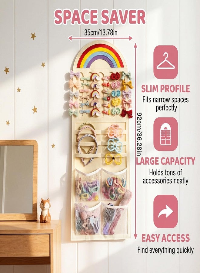 LEHSGY Rainbow Kids Hair Accessory Organizer Wall Hanging, LEHSGY Multi-Compartment Hanging Storage Bag for Hair Clips, Hair Ties, Headbands, Hair Bows,Space Saving Organizer for Girls Bedroom, Nursery - Image 3