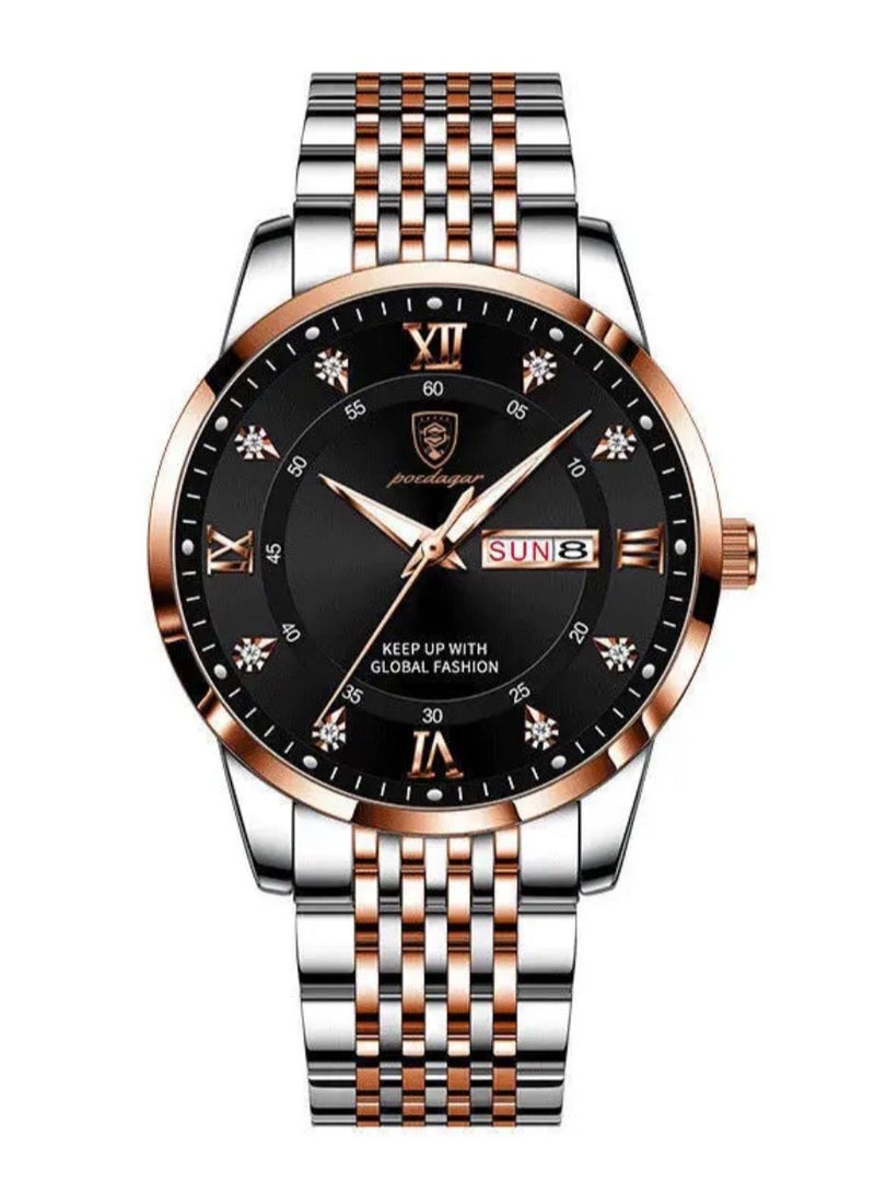 اي اي كيه كوليكشن ساعة يد رجالية أنيقة كاجوال مقاومة للماء سوار فضي و وبرونزي مع ميناء أسود جودة عالية