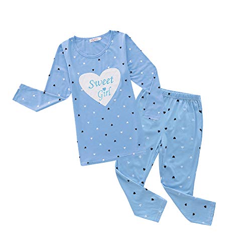 MyFav Girls' Comfy Sleepwear Hearts Shape Pajama Set Sweet Dream Leisure Nighty (1-Blue, 6 Years) - Image 2