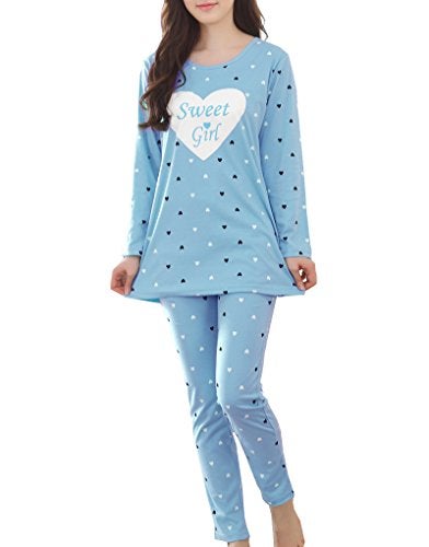 MyFav Girls' Comfy Sleepwear Hearts Shape Pajama Set Sweet Dream Leisure Nighty (1-Blue, 6 Years) - Image 1