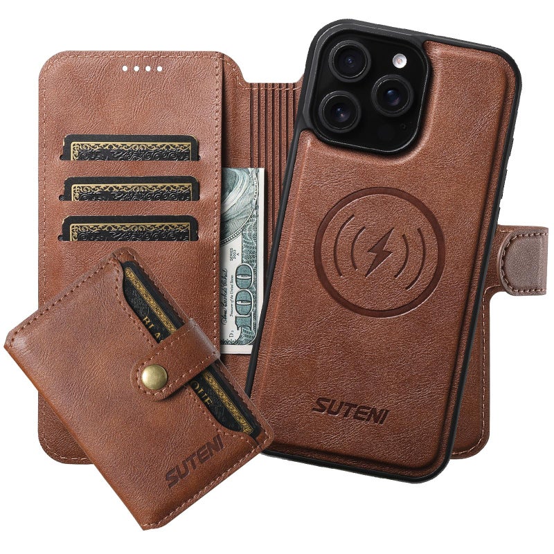 Suteni For Iphone 14 Pro Max Q05S1 3-In-1 Detachable Wallet Magsafe Leather Phone Case(Brown) - Image 1