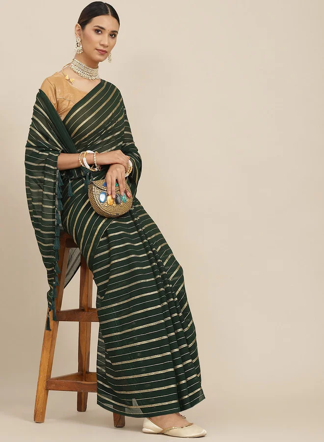 ISHIN Green Striped Saree
