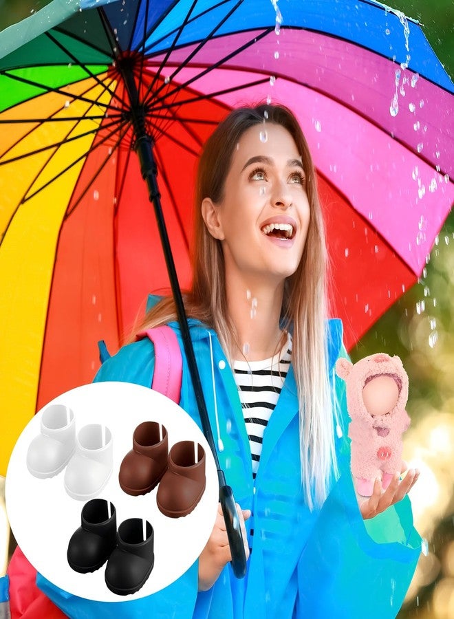3 أزواج من أحذية الدمى اللطيفة لدمى مقاس 17 سم، أحذية مطر صغيرة تناسب تمامًا دمى مقاس 15 سم/17 سم (واقفة/جالسة)، أحذية بلاستيكية متعددة الألوان، إكسسوارات ملابس لطيفة (أبيض، أسود، بني). - Image 3