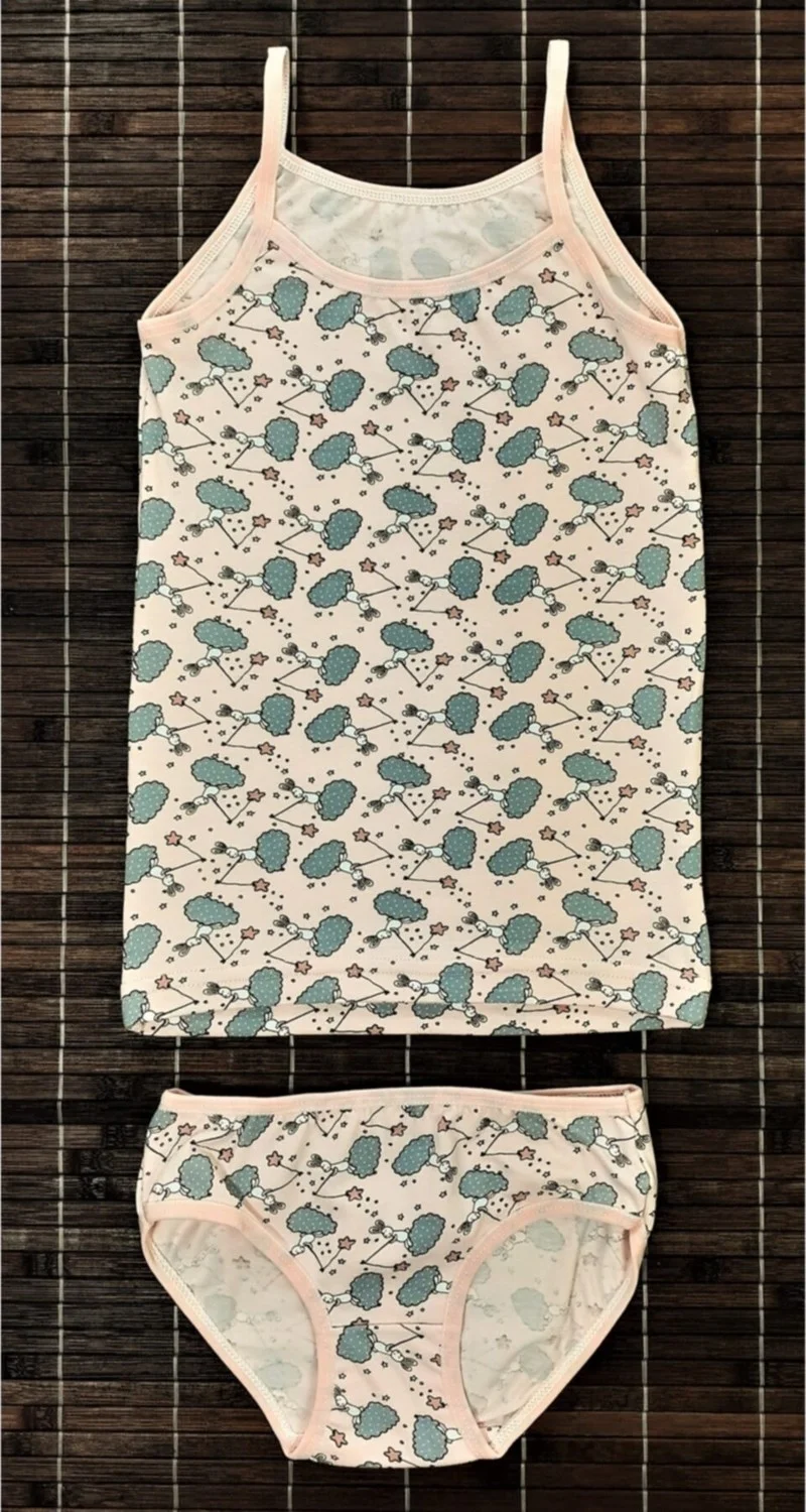 Katmirra 4 Pieces Girls Undershirt Slip Panties Set Cotton Colorful Patterned
