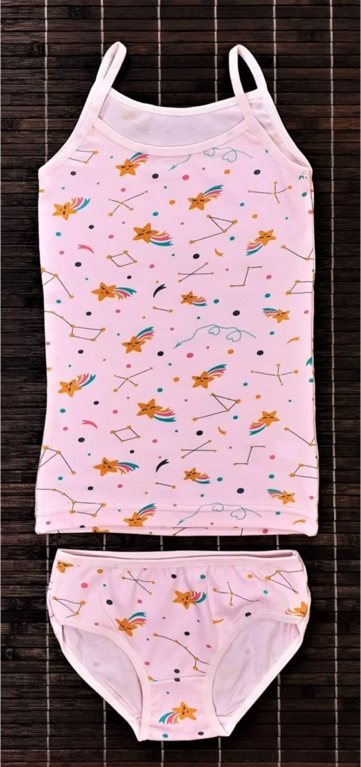 Katmirra 4 Pieces Girls Undershirt Slip Panties Set Cotton Colorful Patterned
