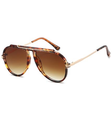 EYLRIM Oversized Retro Aviator Sunglasses for Women Men 70s Trendy Gold Metal Sun Glasses Pilot Shades(Tortoise Frame/Gradient Brown Lens) - Image 1
