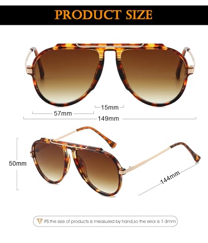 EYLRIM Oversized Retro Aviator Sunglasses for Women Men 70s Trendy Gold Metal Sun Glasses Pilot Shades(Tortoise Frame/Gradient Brown Lens) - Image 5