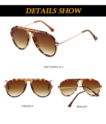 EYLRIM Oversized Retro Aviator Sunglasses for Women Men 70s Trendy Gold Metal Sun Glasses Pilot Shades(Tortoise Frame/Gradient Brown Lens) - Image 4