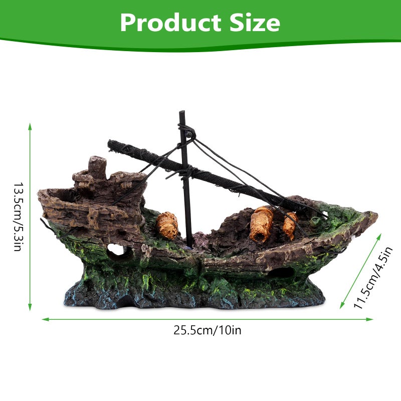 Hygger CO2 Big Ship Aquarium Decoration Resin - Large Weathered Sunken Shipwreck with Small Hole,Centerpiece for Fish Tank - Approx. 10" L x 4.5" W x 5.3" H(Big Ship) - Image 3