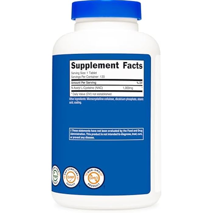 Nutricost N-Acetyl L-Cysteine (NAC) 1000 mg, 120 Vegan Tablets - GMO Free, Gluten Free, Vegetarian Supplement - Image 5