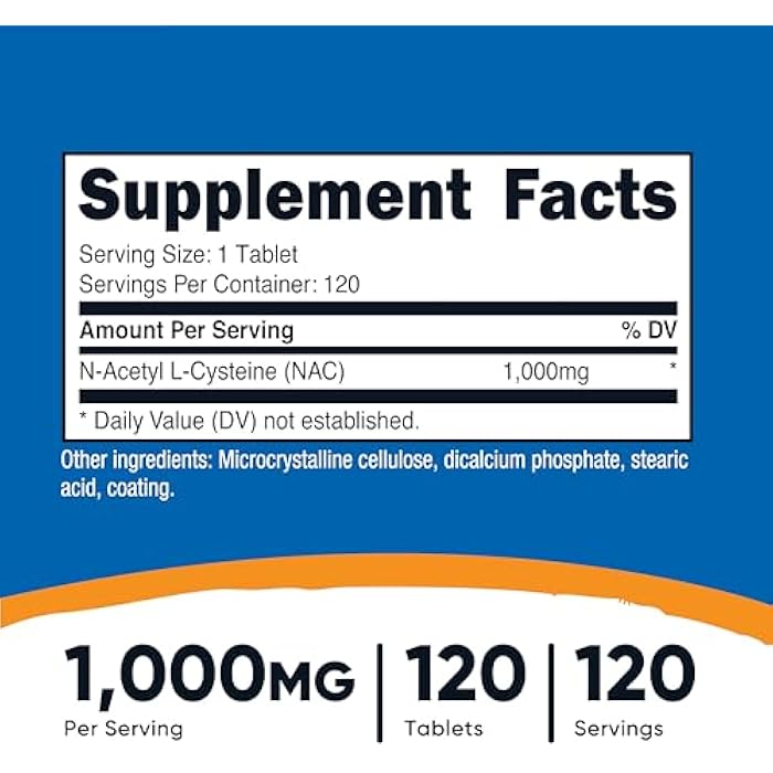 Nutricost N-Acetyl L-Cysteine (NAC) 1000 mg, 120 Vegan Tablets - GMO Free, Gluten Free, Vegetarian Supplement - Image 2