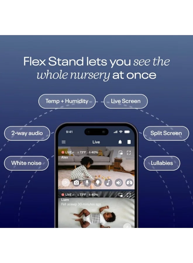Nanit Nanit Pro Smart Baby Monitor & Flex Stand - 1080p Secure Wi-Fi Video Camera, Sensor-Free Sleep & Breathing Motion Tracker, 2-Way Audio, Sound & Motion Alerts, Night Vision, and Breathing Band - White