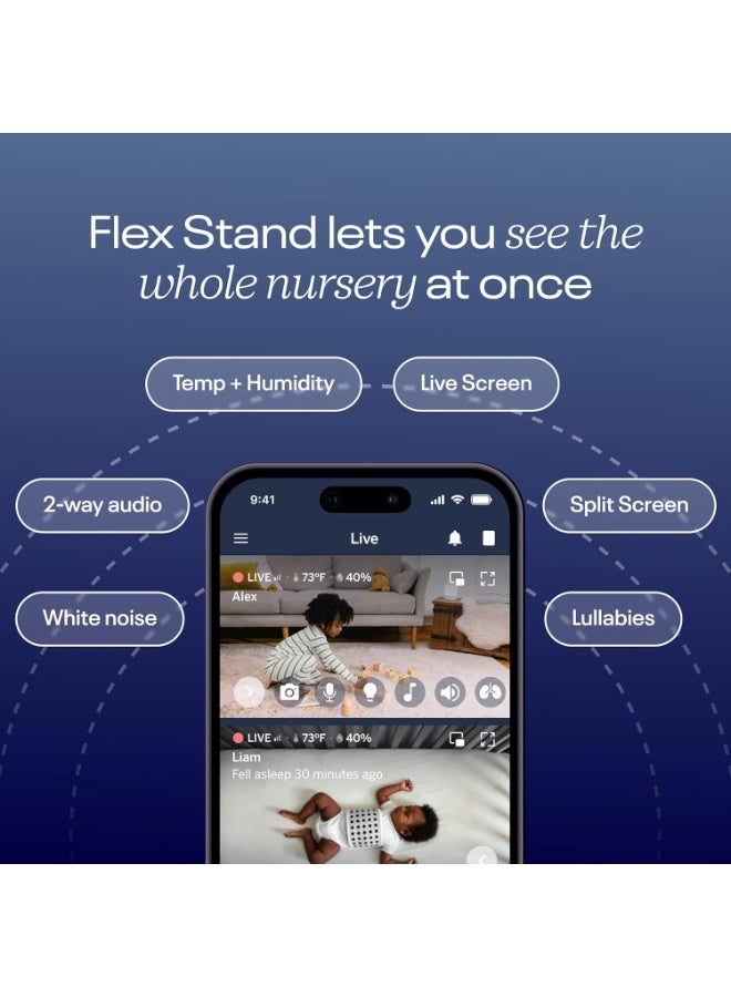 Nanit Pro Smart Baby Monitor & Flex Stand - 1080p Secure Wi-Fi Video Camera, Sensor-Free Sleep & Breathing Motion Tracker, 2-Way Audio, Sound & Motion Alerts, Night Vision, and Breathing Band - White - Image 2