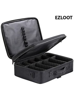 EZLOOT EZLOOT Travel Makeup Case, Professional Cosmetic Train Cases Artist Storage Bag Make Up Tool Boxes Brushes Bags with Compartments Vanity Organizer (16 INCH(2 Layer), Black)  - Image 2