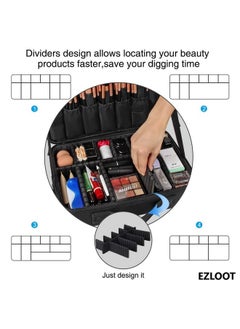 EZLOOT EZLOOT Travel Makeup Case, Professional Cosmetic Train Cases Artist Storage Bag Make Up Tool Boxes Brushes Bags with Compartments Vanity Organizer (16 INCH(2 Layer), Black)  - Image 5