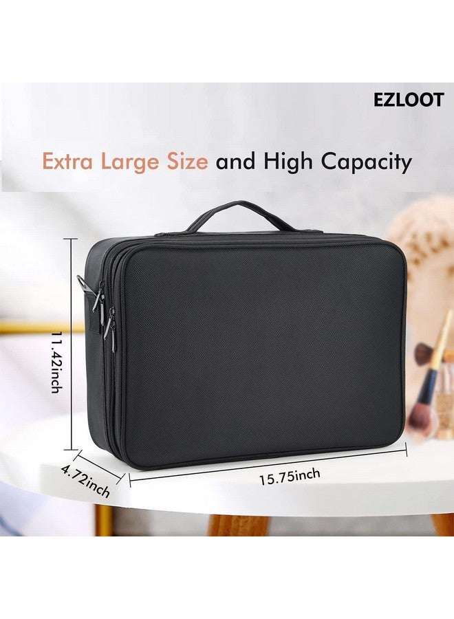 إي زد أل أو أو تي حقيبة مكياج للسفر من EZLOOT، حقائب مستحضرات تجميل احترافية، حقيبة تخزين للفنانين، صناديق أدوات المكياج، حقائب فرش مع مقصورات، منظم أدوات التجميل (16 بوصة (طبقتين)، أسود) - Image 3