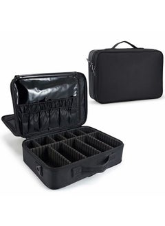 EZLOOT EZLOOT Travel Makeup Case, Professional Cosmetic Train Cases Artist Storage Bag Make Up Tool Boxes Brushes Bags with Compartments Vanity Organizer (16 INCH(2 Layer), Black)  - Image 1