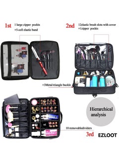 EZLOOT EZLOOT Travel Makeup Case, Professional Cosmetic Train Cases Artist Storage Bag Make Up Tool Boxes Brushes Bags with Compartments Vanity Organizer (16 INCH(2 Layer), Black)  - Image 4
