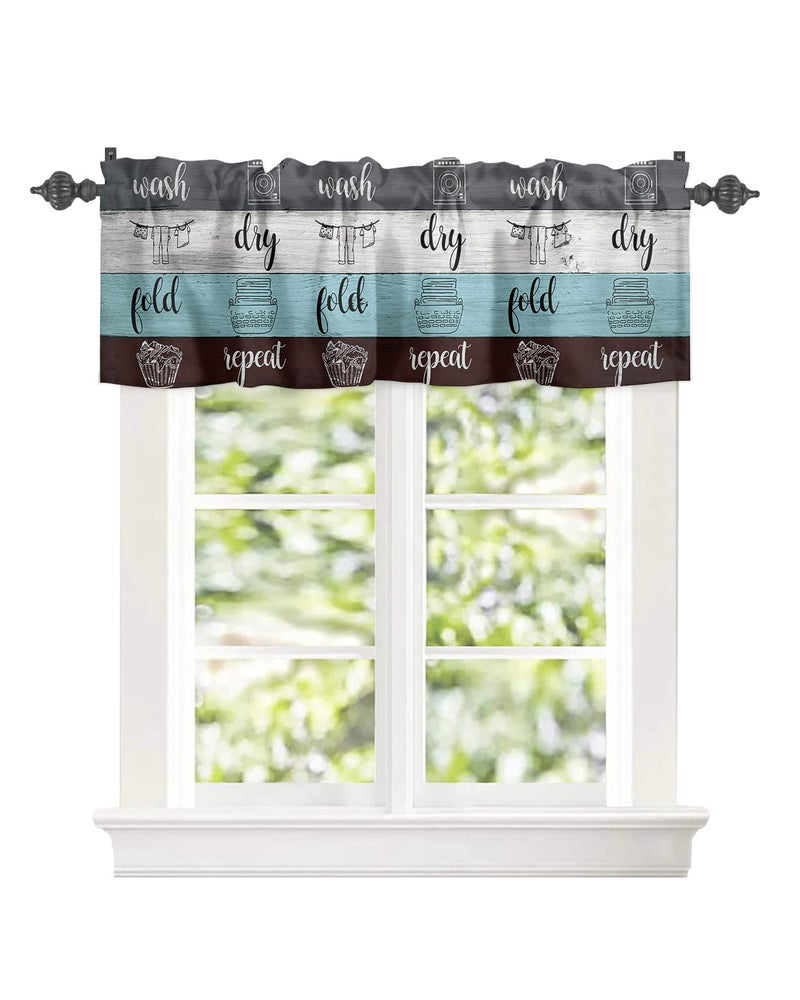 Window Valance Rod Pocket Short Curtain Panels Vintage Wood Laundry Wash Dry Flod Repeat Art Kitchen Valances Curtains Rustic Wooden Board Window Treatments Drapes for Living Room Bedroom Decor
