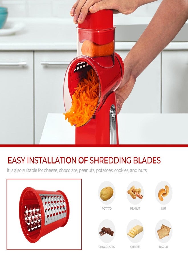 SUSTEAS Rotary Cheese Grater with Handle - Vegetable Shredder with 5 Well-Designed Blades and Strong Suction Base, Round Mandoline Slicer and Food Chopper for Kitchen, with Box - Image 5