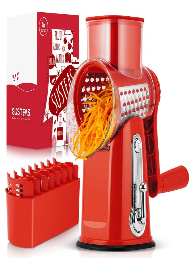 SUSTEAS Rotary Cheese Grater with Handle - Vegetable Shredder with 5 Well-Designed Blades and Strong Suction Base, Round Mandoline Slicer and Food Chopper for Kitchen, with Box - Image 1