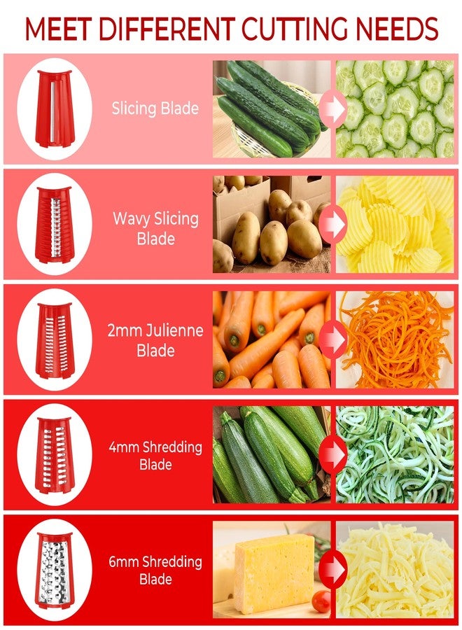 SUSTEAS Rotary Cheese Grater with Handle - Vegetable Shredder with 5 Well-Designed Blades and Strong Suction Base, Round Mandoline Slicer and Food Chopper for Kitchen, with Box - Image 4