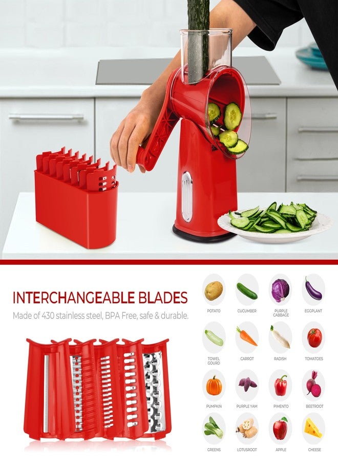 SUSTEAS Rotary Cheese Grater with Handle - Vegetable Shredder with 5 Well-Designed Blades and Strong Suction Base, Round Mandoline Slicer and Food Chopper for Kitchen, with Box - Image 3