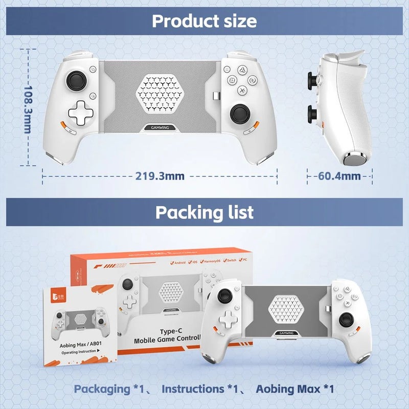 Gamwing AoBing Max Game Controller with Dual Hall-Effect, Type-C Bluetooth for Android, iOS, PC, Switch Joystick, Black - Image 4
