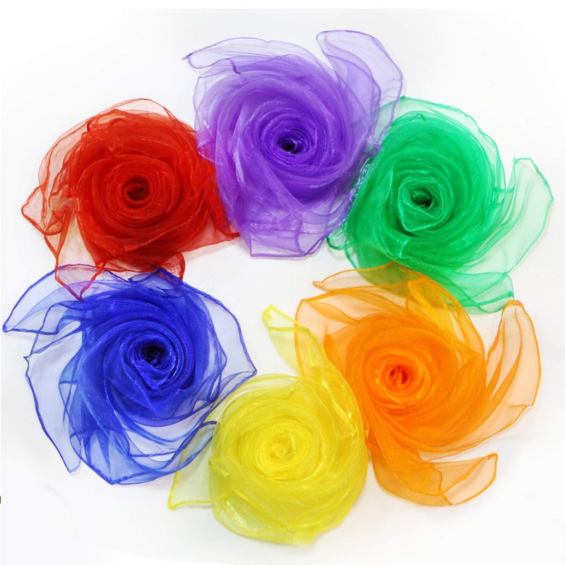 Novelty Place 12 Pcs Dance and Juggling Scarves - Silk Square Scarf with Hemmed Edges - Easy Clean Ideal Performance Props Accessories - 6 Colors(24" x 24") - Image 1