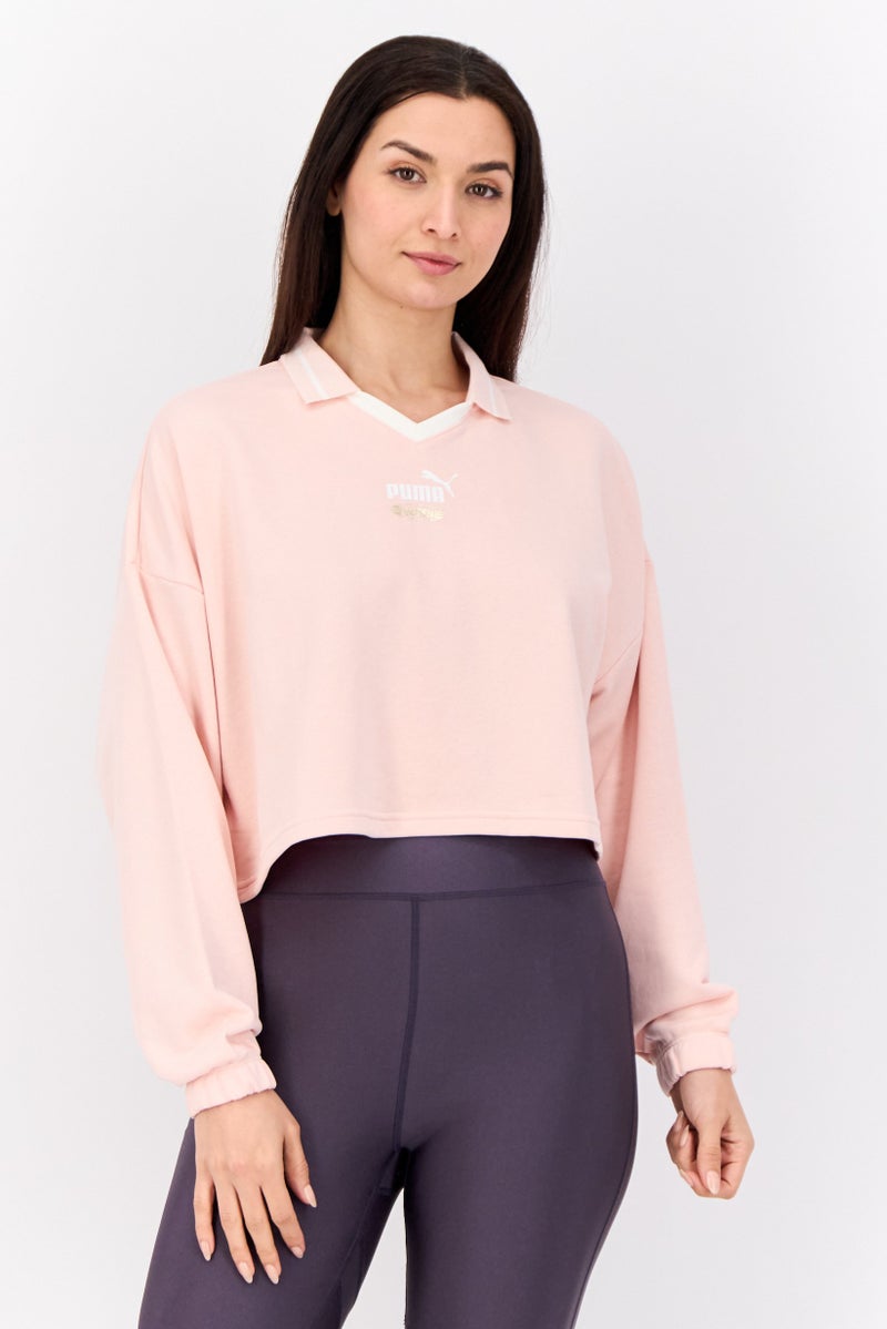 PUMA Women Oversized Brand Logo Long Sleeves Outdoor Crew Sweatshirt, Pink - Image 1