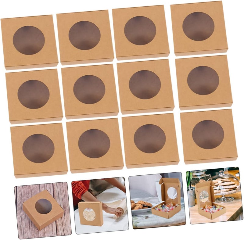 Outanaya 15pcs Kraft Paper Bakery Boxes with Window Durable Cookie Wrapping Boxes for Cakes Desserts and Gifts Safe Practical for Parties and Events - Image 5