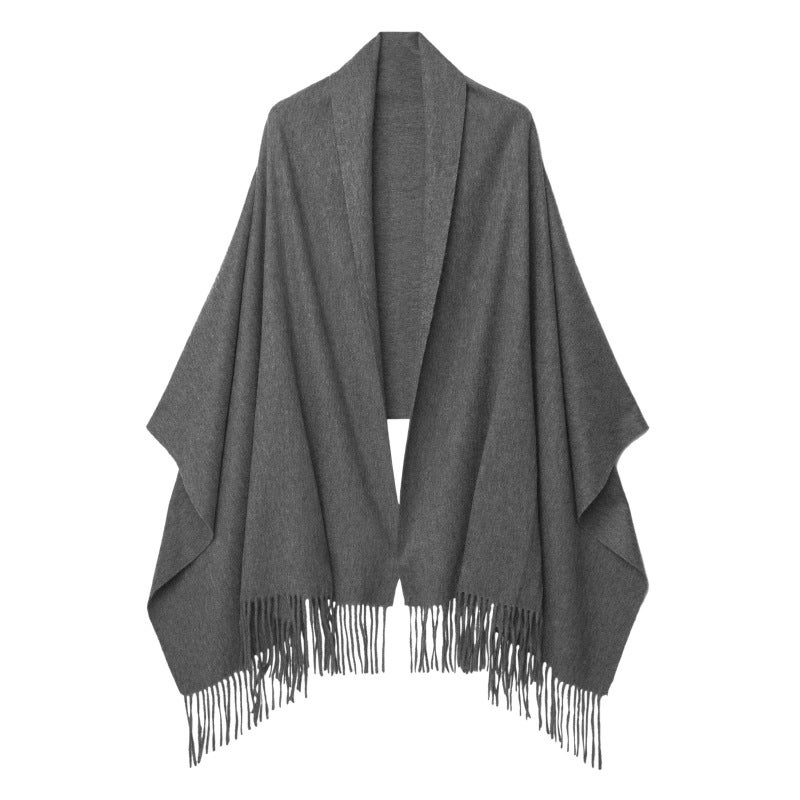 2025 Solid Color Wool Scarf Warm Womens Winter Red Shawl Foreign Trade Lamb Fleece Plain Long Foreign Trade 02# dark gray