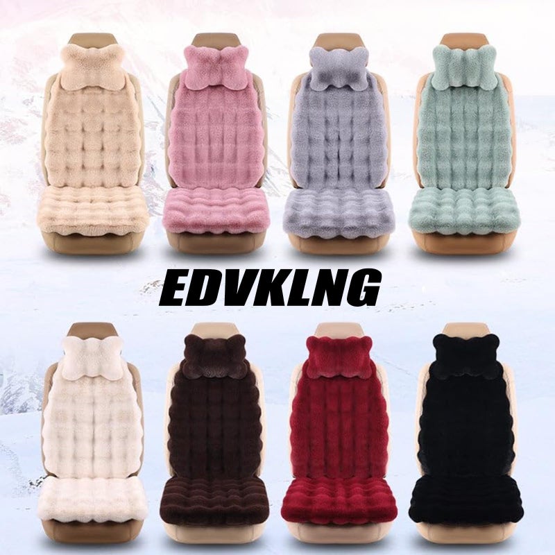 EDVKLNG Luxury Thickened Plush Car Seat Cushion Set,Soft Fluffy Protector Warm Faux Rabbit Fur Non-Slip Front and Back Seat Covers (Pink,6pcs) - Image 1