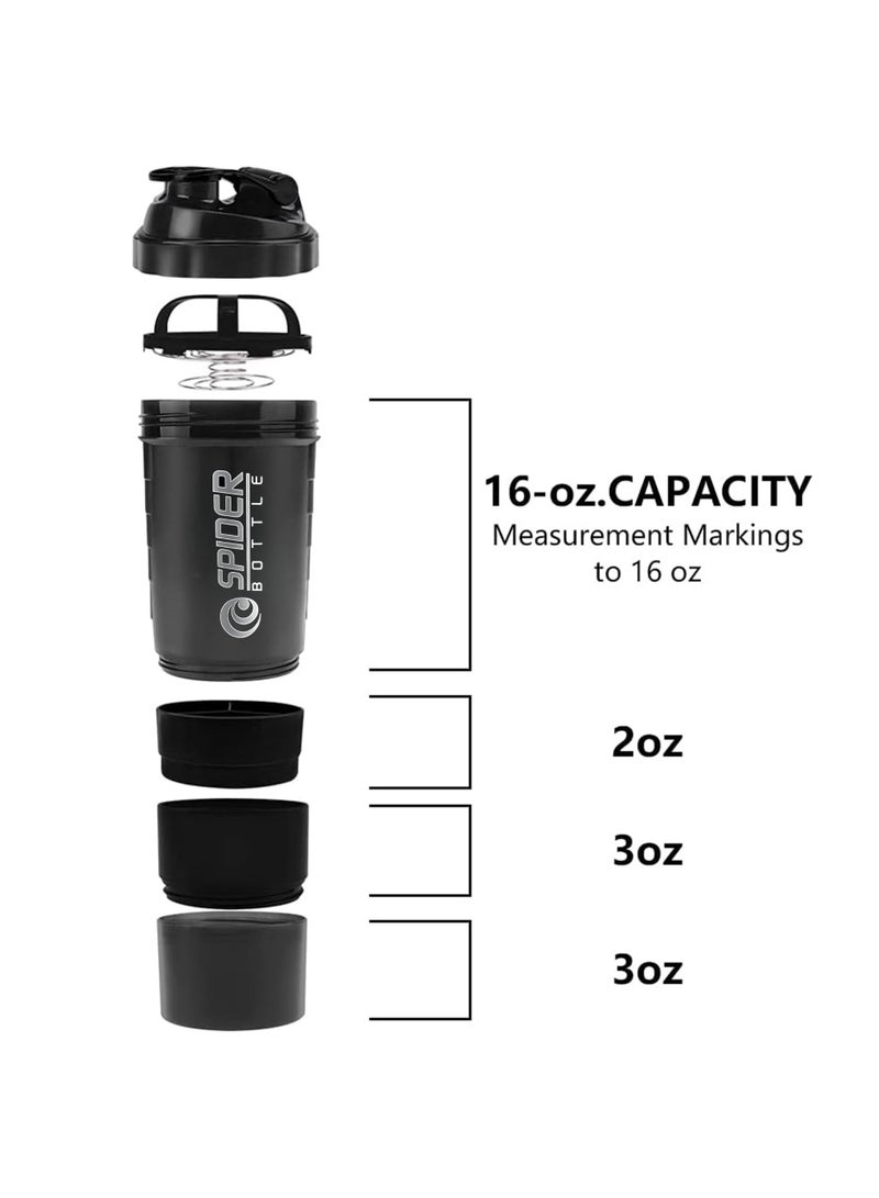 Generic Shaker Bottle,16oz Shaker Cup,Protein Shaker Bottle with Storage & Shaker Ball,GYM Shaker Bottles for Protein Shakes,Sports Shake Mixer Bottle,100% Leak Proof,BPA Free,3 Layer (Black) - Image 2