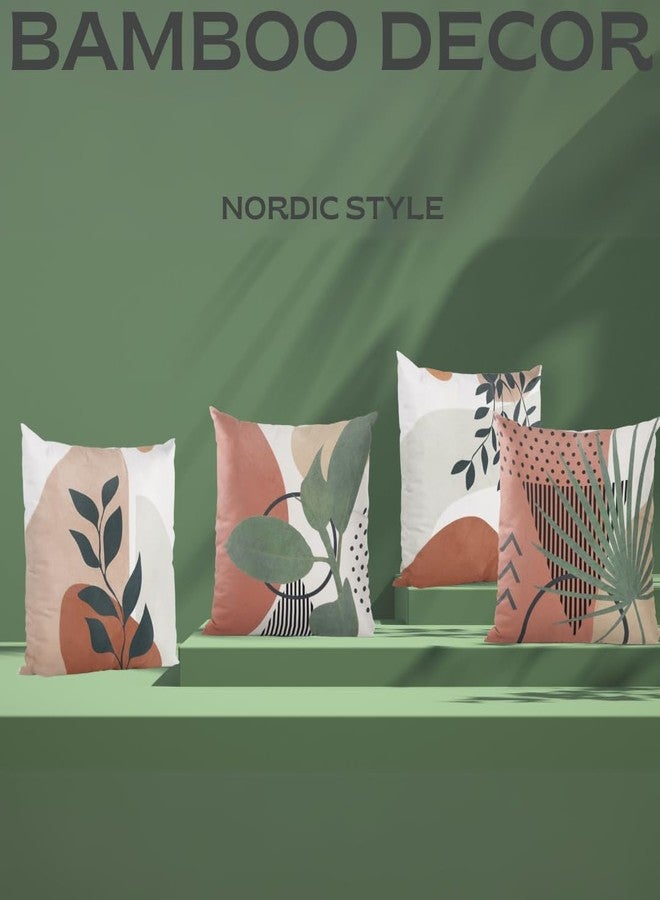 Bamboo Decor | Set Of 4 Cushions Covers Size (45x45) CM-(18x18) IN Hidden Side Zipper Contemporary Printed Design Throw Pillow Covers -Decorative Pillow Cases For Bed -Sofa- Lounge Chair (Nordic) - Image 3