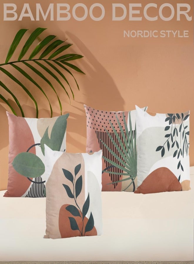 Bamboo Decor | Set Of 4 Cushions Covers Size (45x45) CM-(18x18) IN Hidden Side Zipper Contemporary Printed Design Throw Pillow Covers -Decorative Pillow Cases For Bed -Sofa- Lounge Chair (Nordic) - Image 2