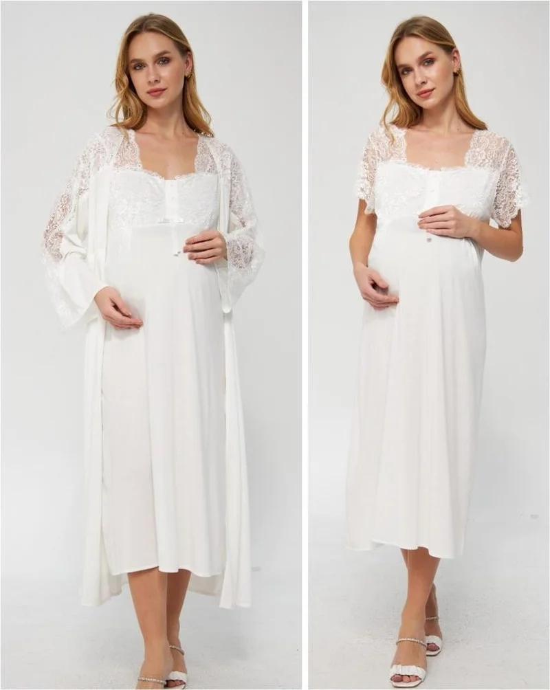بيرول جاي 3044 Ecru Pregnant Postpartum New Season Nightgown Dressing Gown Tk