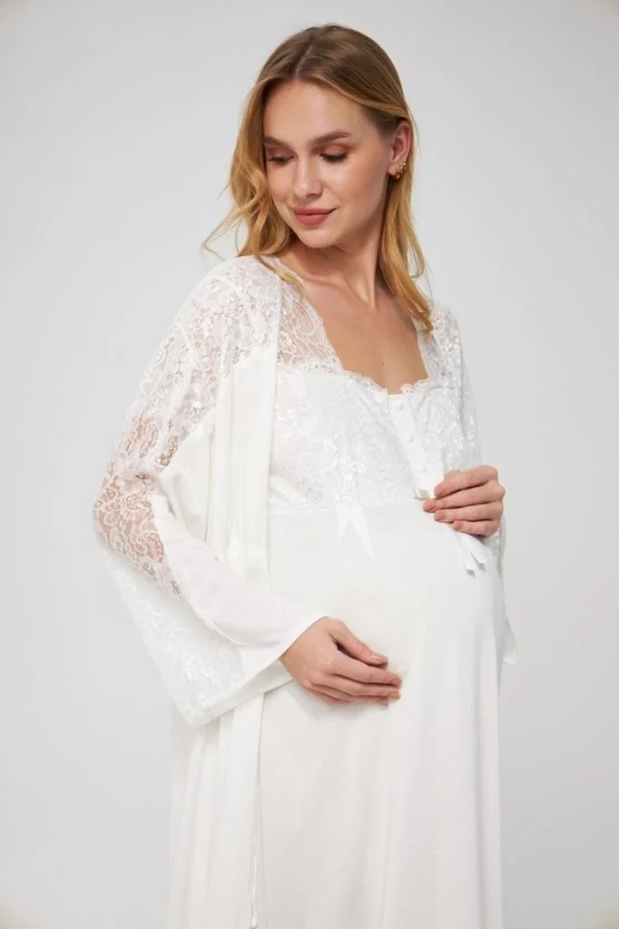 بيرول جاي 3044 Ecru Pregnant Postpartum New Season Nightgown Dressing Gown Tk