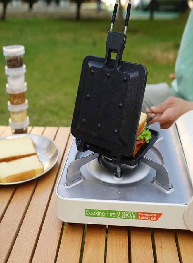 سي ال اس صينية خبز سندويشات مافن قابلة للطي بمقبض خارجي، متعددة الوظائف، مناسبة للتخييم والنزهات ووجبات الإفطار، صينية بمشبك تثبيت، آلة خبز سندويشات مزدوجة الجوانب - Image 5