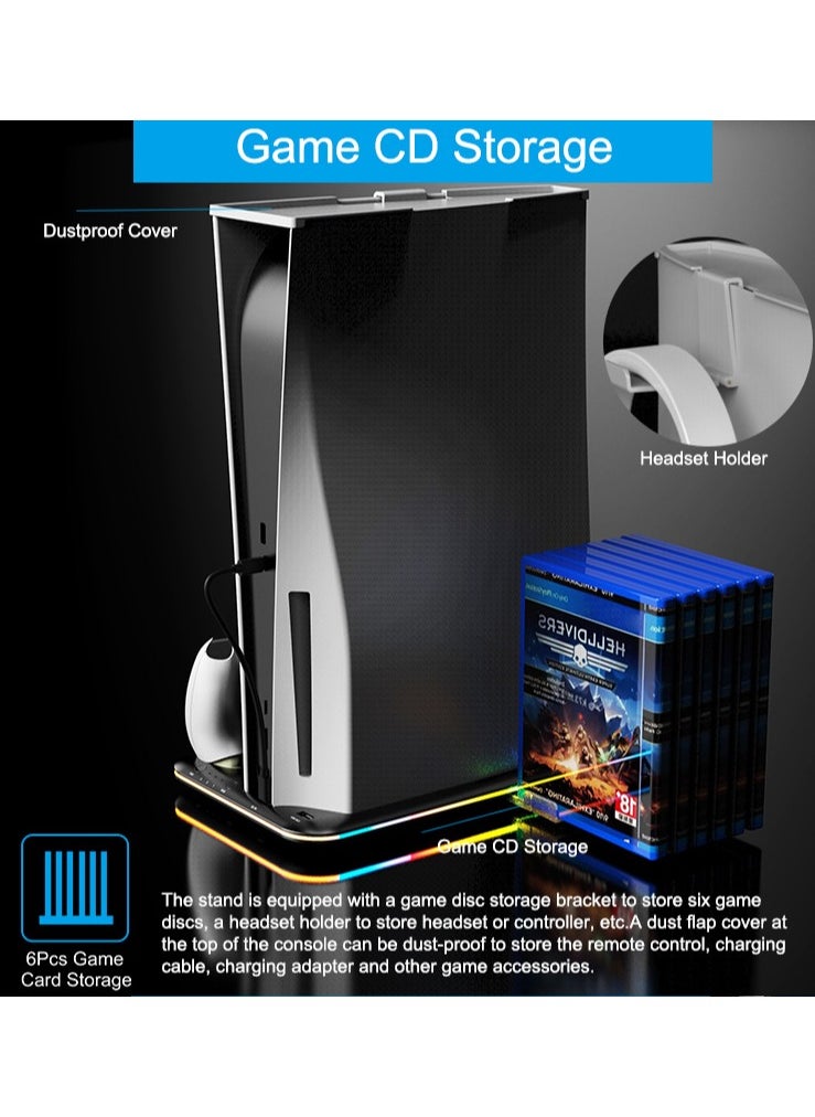 Saitake - PS5 Stand and Cooling Station with Dual Controller Charging Station for PlayStation 5 Console, PS5 Accessories Incl. Controller Charger, Cooling fan, Headset holder (Fit 2023 PS5 -Fat-normal Versions) white - Image 1