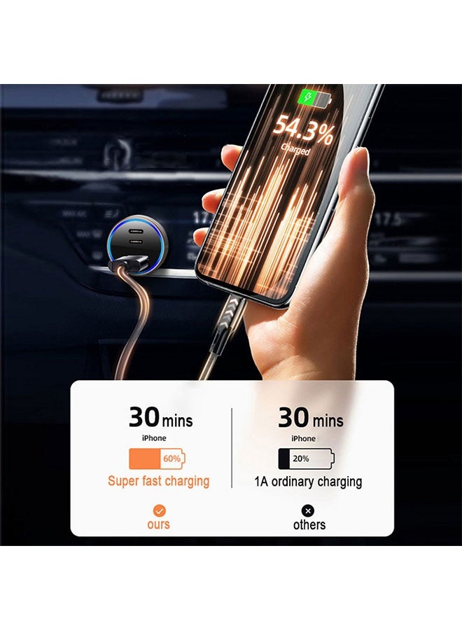 USB-C Car Charger, 3 Port Compact Fast Charger, Car Adapter for iPhone 16/16 Plus/16 Pro/16 Pro Max/15 Series, Galaxy S25/S24/S23, MacBook Pro, iPad Air, and More, USB-C to C Cable, Black - Image 3