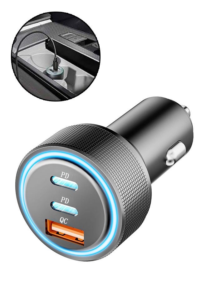 USB-C Car Charger, 3 Port Compact Fast Charger, Car Adapter for iPhone 16/16 Plus/16 Pro/16 Pro Max/15 Series, Galaxy S25/S24/S23, MacBook Pro, iPad Air, and More, USB-C to C Cable, Black - Image 1