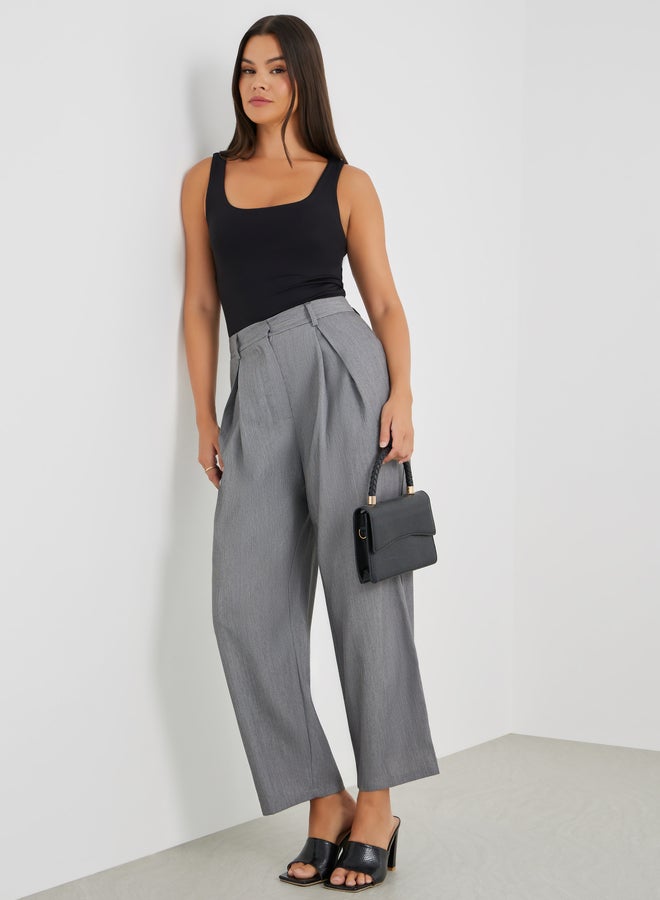 Styli Solid Pleated Wide Leg Pants - Image 1